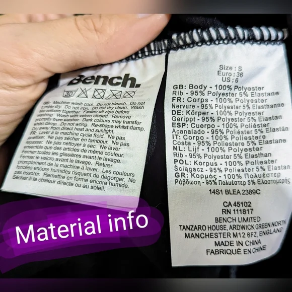 Size small, BENCH long sleeve zip up sweater/jacket in black w/BENCH red logo - Picture 6 of 11